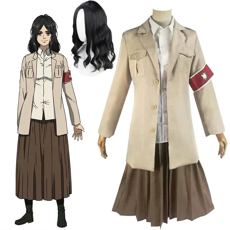 CHICE COS Attack Shingeki no Kyojin AOT Pieck Finger أزياء تنكرية طويلة سوداء الباروكات تنورة موحدة ملابس الهالوين CarnWELCOME ~