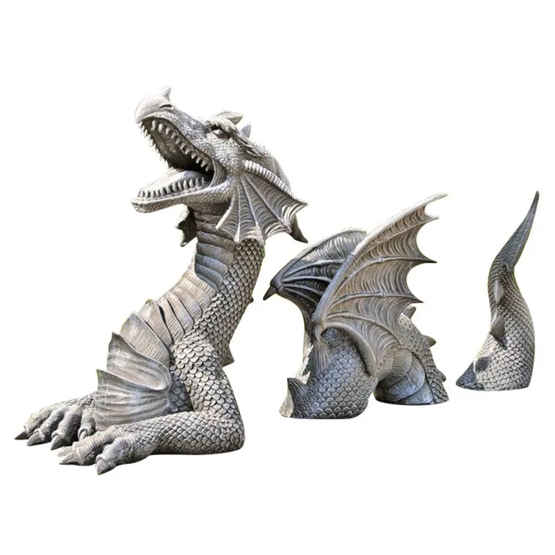 Gothic Dragon Statue Garden Decoration Resin Dragon Decorations Fantasy Animal Sculptures Ornaments For Patio Front Garden Lawn