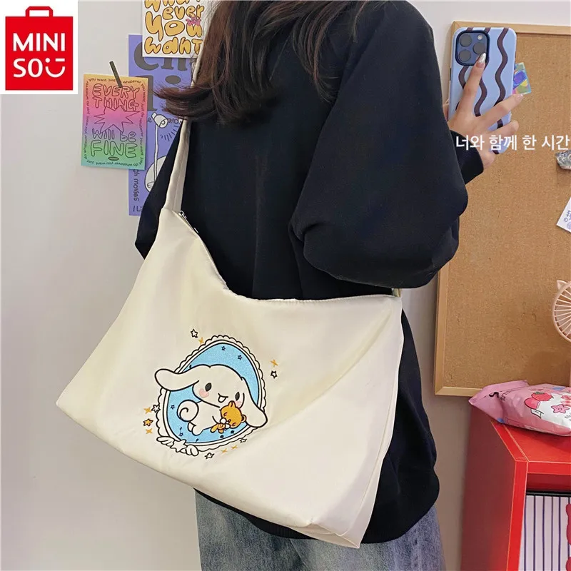 MINISO Women's Fashion Large Capacity Casual Crossbody Bag High Quality Nylon Embroidered Hello Kitty Jade Guigou Shoulder Bag