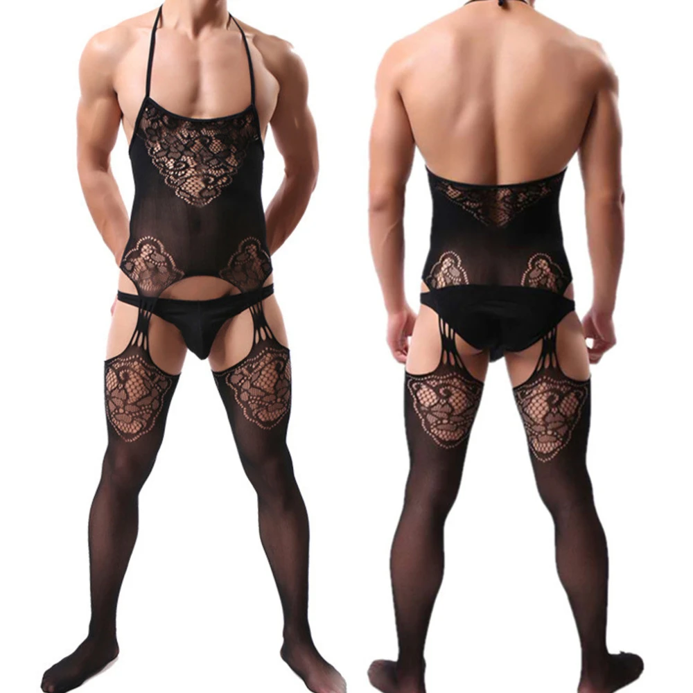 Bodystocking Men Bodysuit Mesh Erotic Underwear Sexy Hollow Sleeveless Transparent One-piece Performance Gay Costumes