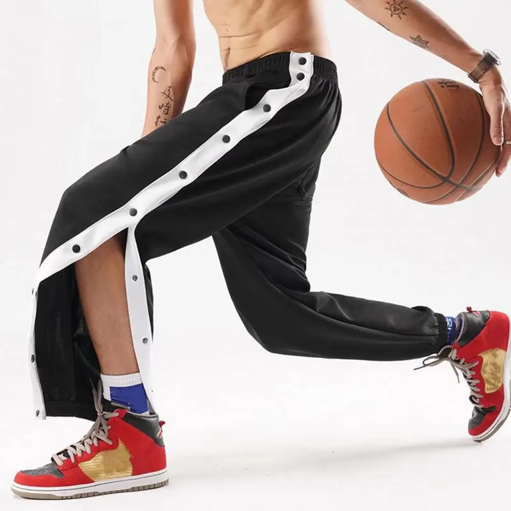 Elastic Waist Men Trousers Men's Loose Fit Sport Pants with Side Button Closure Elastic Waist for Gym Training Jogging