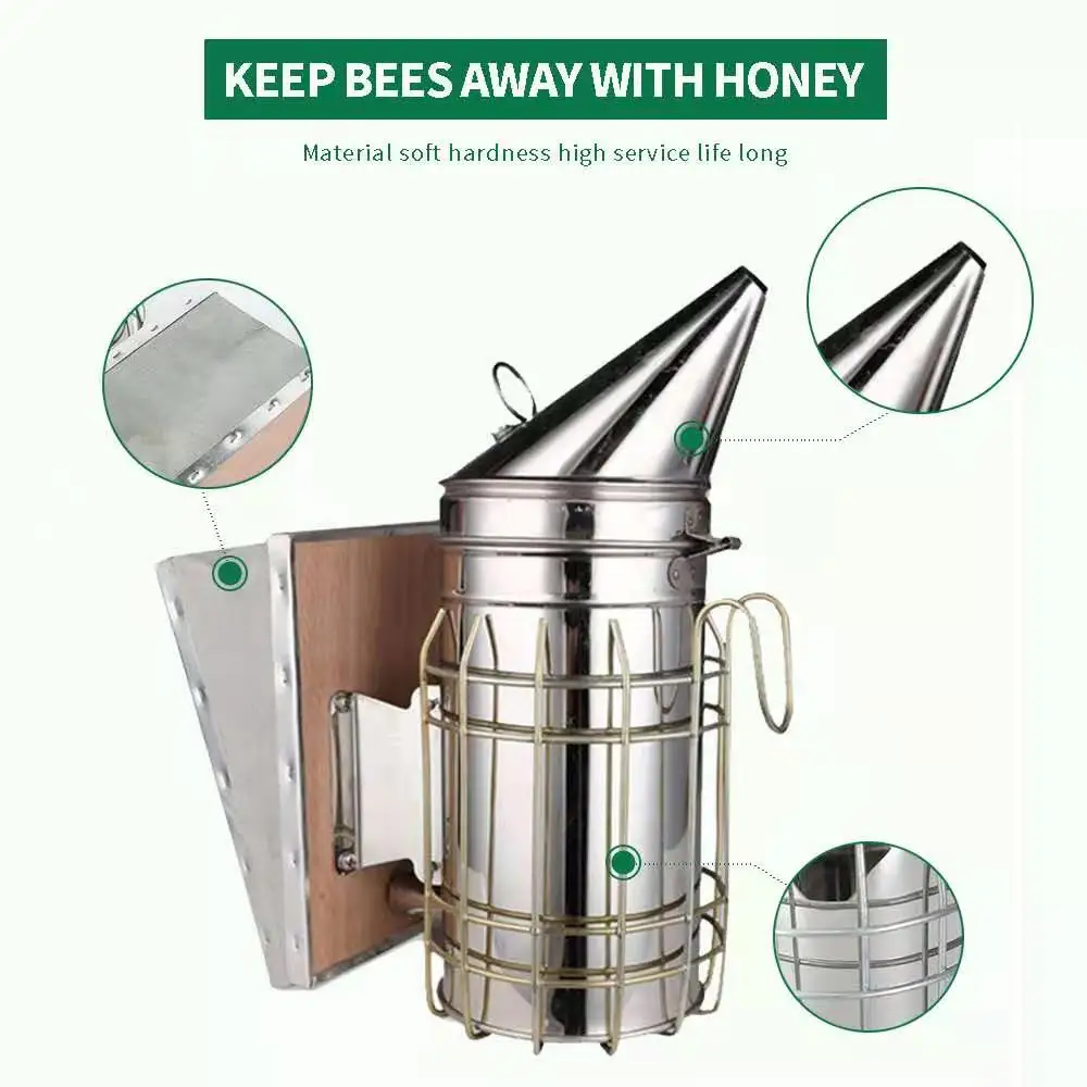 1 PC Stainless Steel Manual Bee Hive Smoker Transmitter Kit With Galvanized Sheet Beekeeping Tool Apiculture Smoke Sprayer