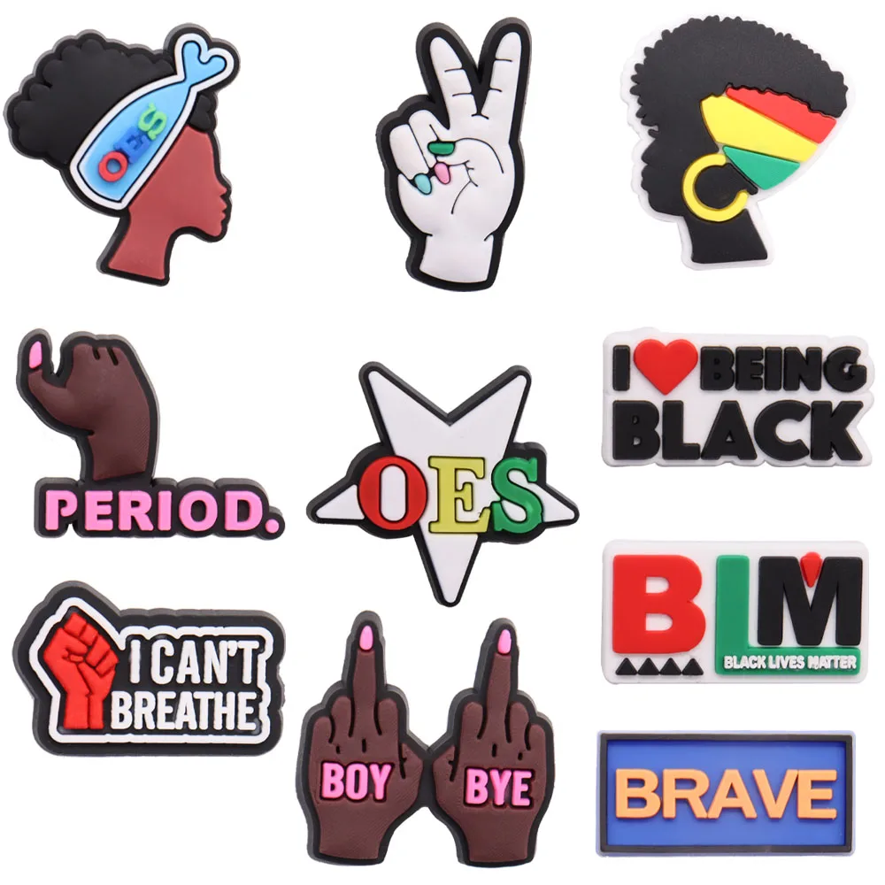 1pcs PVC Brave Boy Bye BLM Black Lives Matter Period Shoe Charms Buckle Clog Fit Wristbands Backpack Decorations Slipper