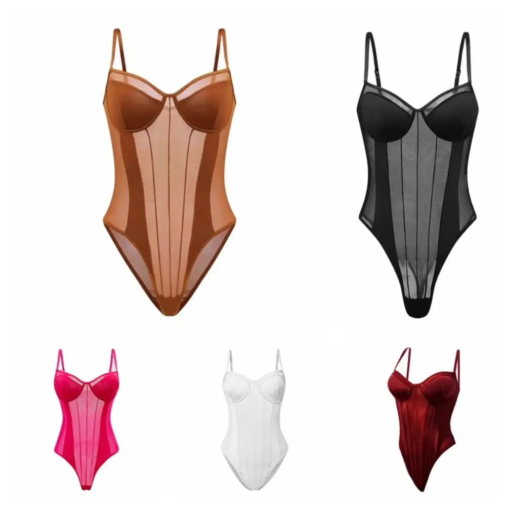 ملابس الشاطئ شفافة عميق الخامس حللا بلا أكمام سليم صالح بروتيل حللا الملابس الداخلية رومبير السراويل شبكة ارتداءها النساء فتاة