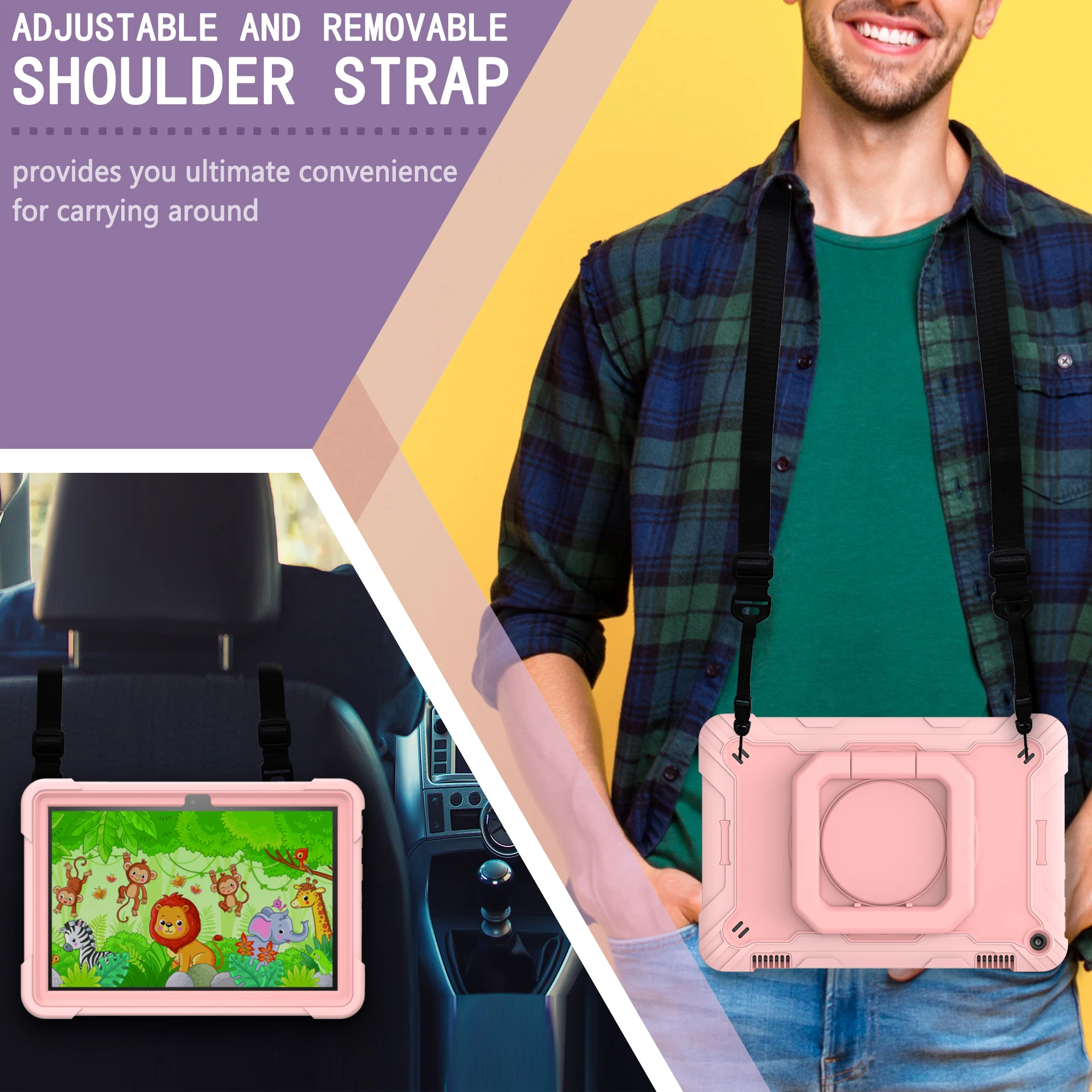 360 Rotating Case for Amazon Fire HD8 Plus 2020 10th Generation Handle Grip Stand Cover Shockproof Shoulder Strap Kids Funda # R view 6