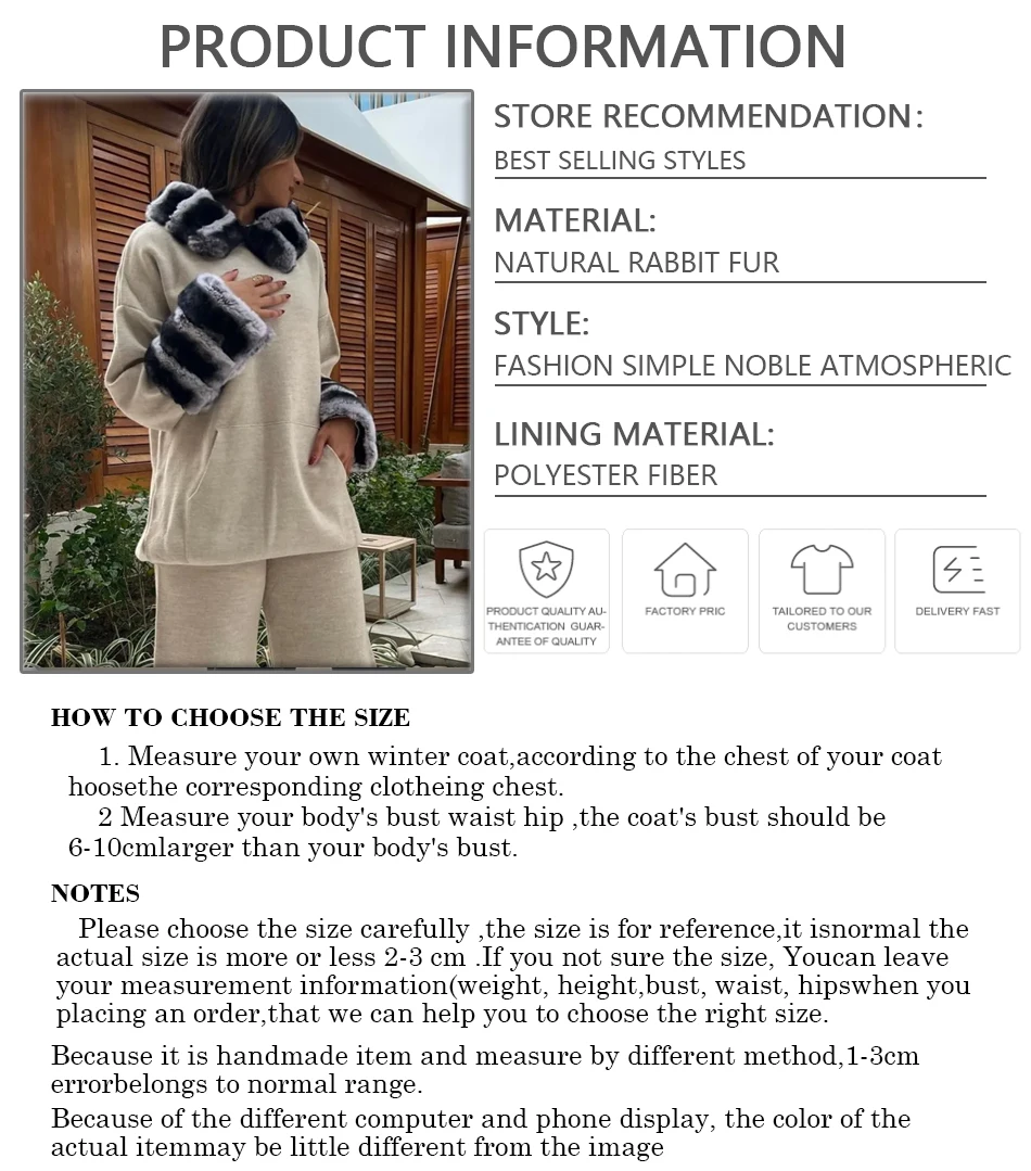 Women's Winter Coat Cashmere Women Chinchilla Rabbit Fur Cuff Sweater Wool Real fur cuff Cardigan Best