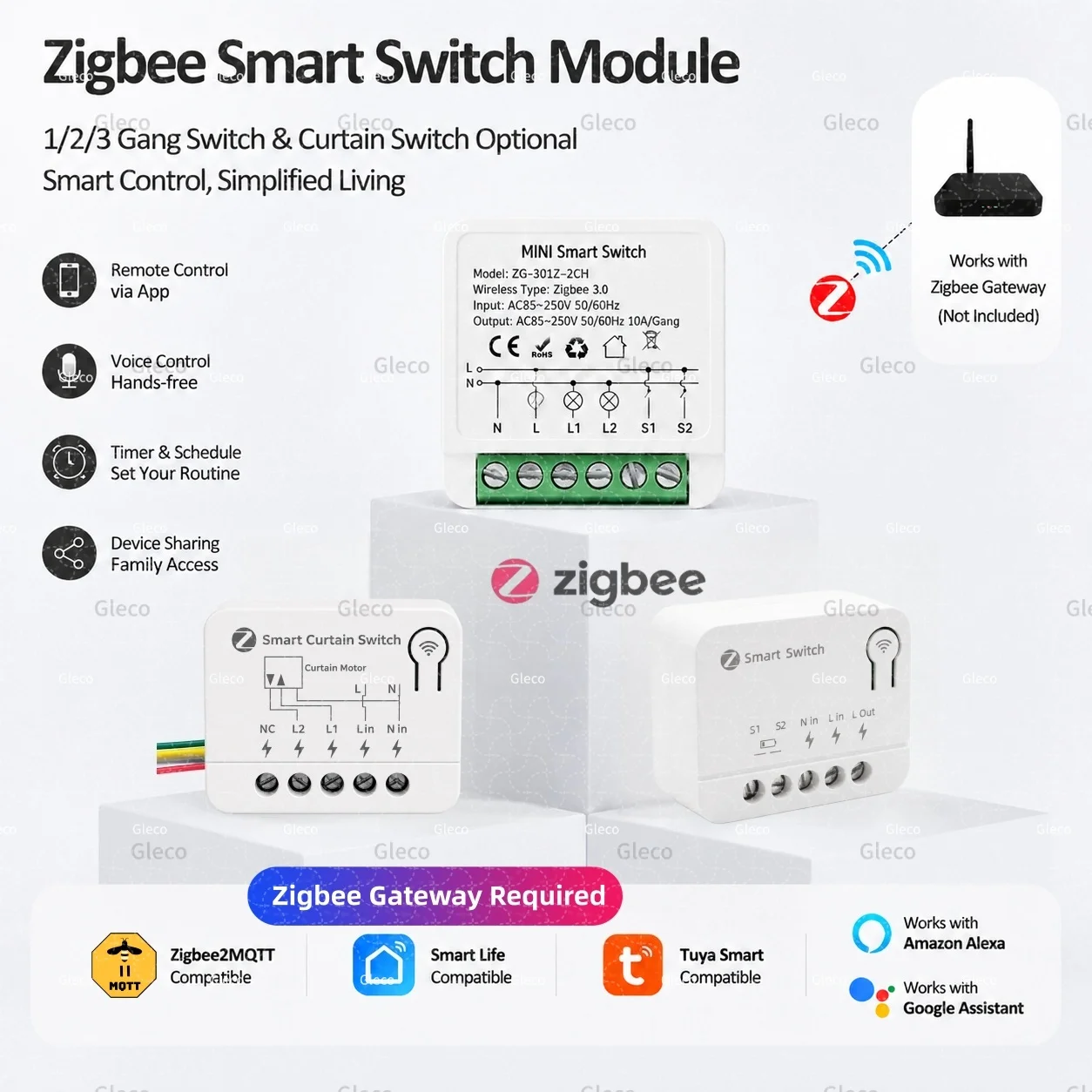 Zigbee Switch Module Extreme Mini 10A/16A Relay Breaker 220V 110V Tuya Zigbee2mqtt Curtain Switches Voice Control Alexa Google