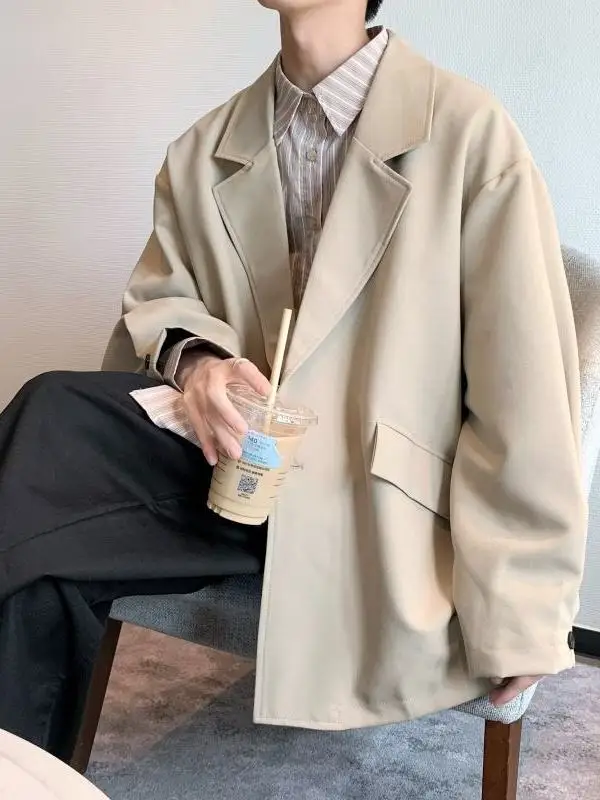 

Retro Loose Fit Casual Men's Jaet Spring Autumn Faion Simple Commute Trend Polyester Fiber Wide Collar Sle