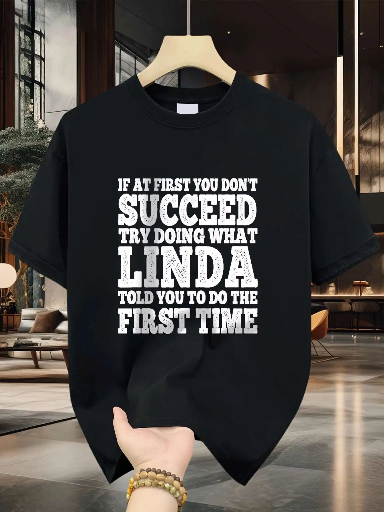 If At First You Dont Succeed Linda Told You Mens Printed Tshirt Home Office Gym Beach Vacation Everyday Casual Wear. .