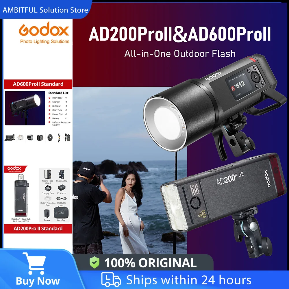 GodoxAD600PRO II  AD200PRO II All-in-One Outdoor Flash TTL Built-in Li-on Battery 2.4G Wireless X System Strobe Light for Camera