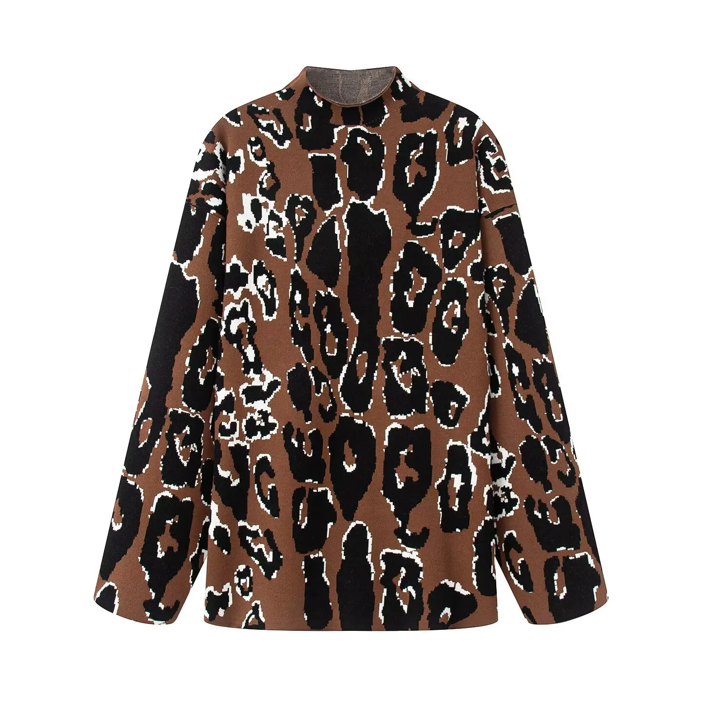 

Женская футболка с леопардовым принтом KIDCRKJ, пуловер с высоким воротником, трикотажная одежда с длинными рукавами, повседневные свободные винтажные топы для женщин