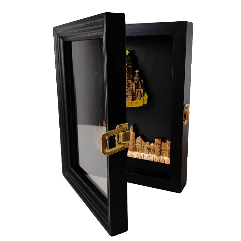 

Refrigerator sticker storage frame Magnetic magnet collection display board Museum flip solid wood photo frame