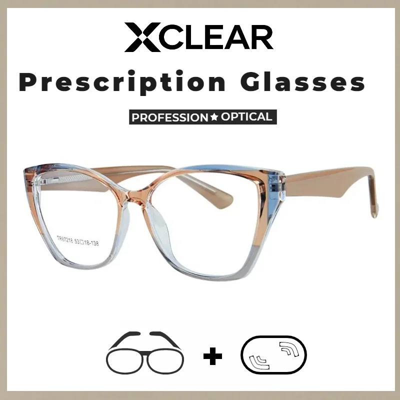 

Xclear Cateye Oval Myopia Prescription Glasses Currents Versatile Fashion High Quality Anti Blue Ray Progressive Optical Eyeware