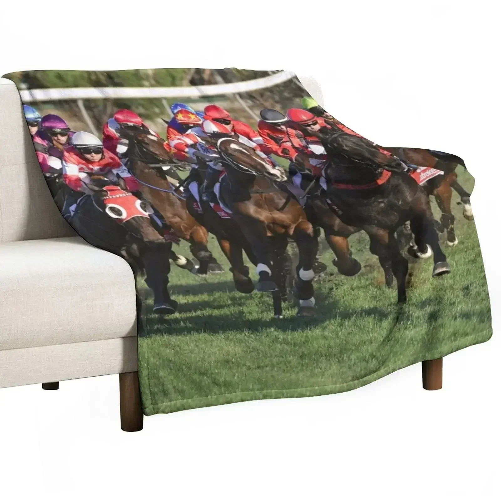 Horse racing action 11 Throw Blanket Multi-Purpose Polar Blankets