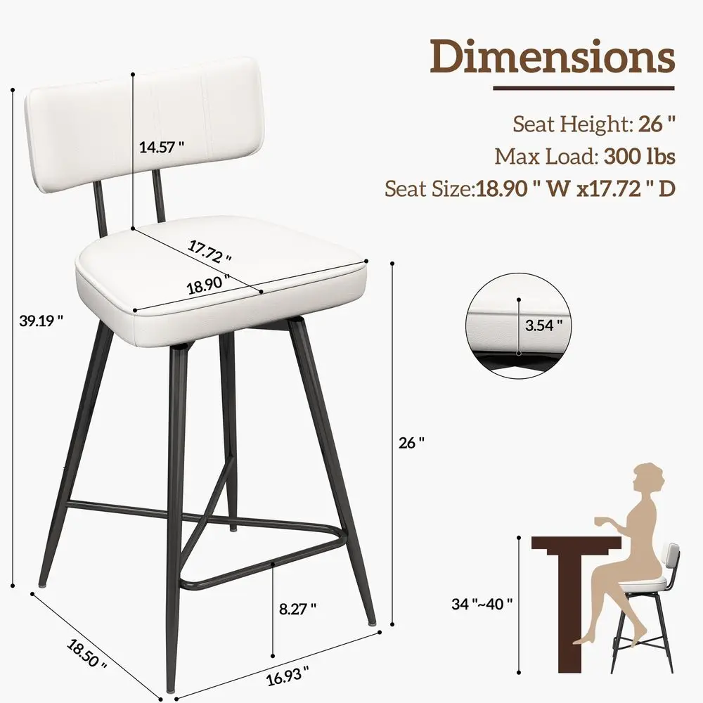 Bar Stools Set of 3, Kitchen Counter stools with Backs and Metal Legs, 26 Swivel Barstools for Counter Height, Faux Leather in - view 2