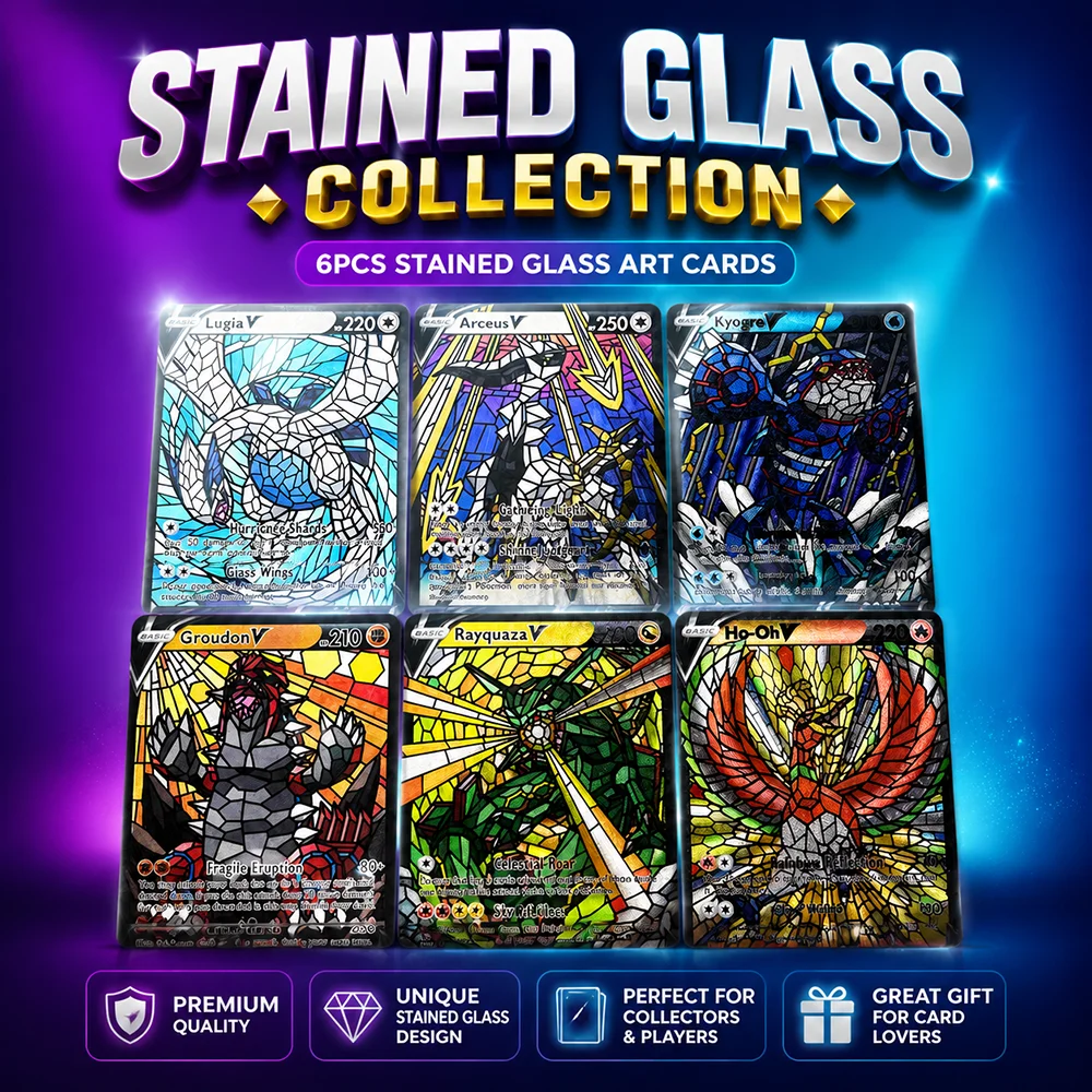 

6PCS Anime Ptcg Collectible Cards Color-Flash/Coarse-Flash Hoenn & Sinnoh Legendary Trio Stained Glass Art Holo Foil Cards