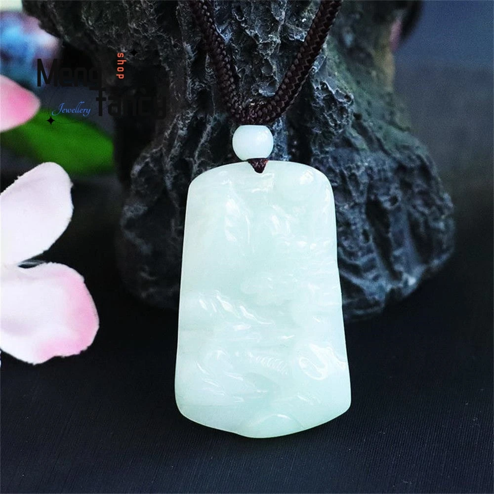 Natural Myanmar A-goods Jadeite Shan Shui Plaque Jade Pendant Exquisite Elegant High-grade Luxury Quality Jewelry Holiday Gifts