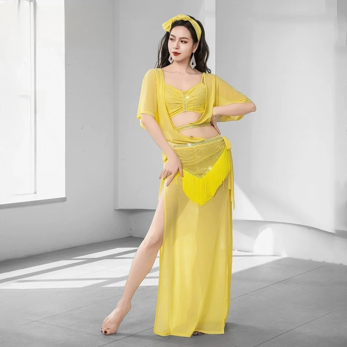 فستان نسائي للرقص الشرقي بلدي مجموعة فستان الرقص الشعبي زي المنافسة أداء شابي رداء مع شرابات حزام مثلث #2