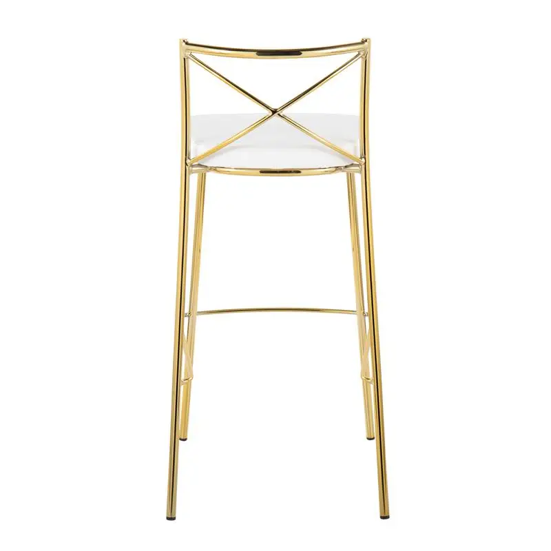 مجموعة مقاعد معاصرة بارتفاع ثابت مقاس 30 بوصة مكونة من قطعتين من المعدن الذهبي والجلد الصناعي الأبيض #5