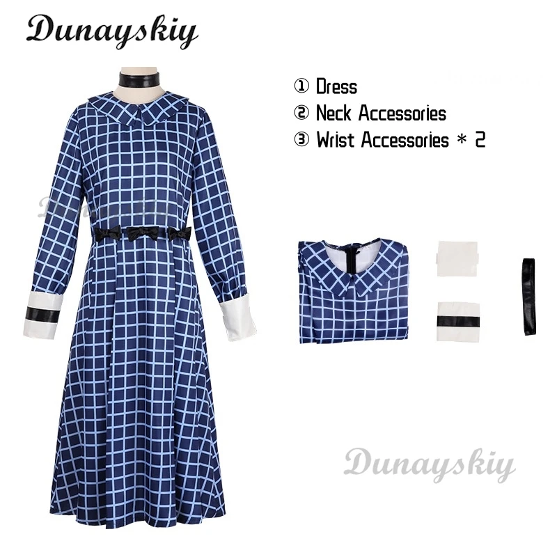 أزياء الهالوين لعام 2024 فستان استير التأثيري أزياء البطلة لفيلم الرعب أزياء اليتيم إستير التأثيرية باروكات نسائية بنية مجعدة اصطناعية