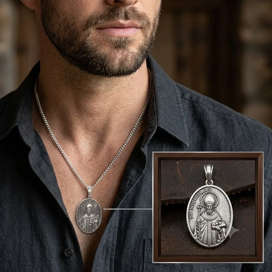 Buy 4 Get 1 Free SheCrown 5.2g Saint Nicholas of Myra Protect Christian Medallion Mens Stainless steel Pendant