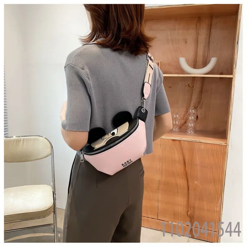 Disney Mickey Mouse Chest Bag Crossbody Bag for Women Girl Female Cartoon Student Pink Luxury Designer Purse