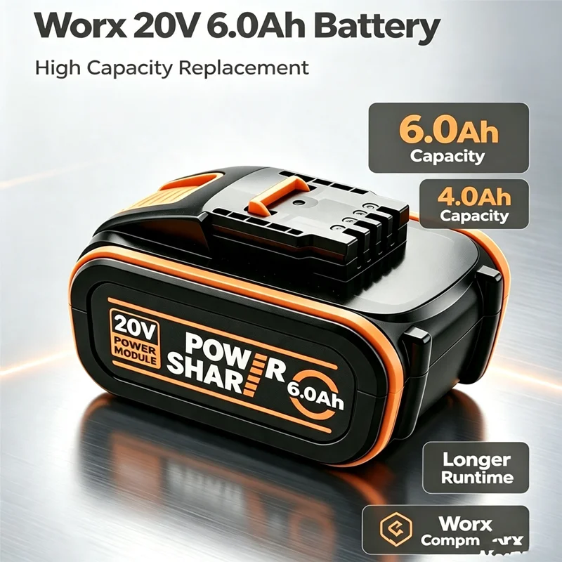 20V Replacement Battery for WORX WA3551 WA3553 WA3570, Power Share Compatible, 4.0Ah / 6.0Ah for Electric Power & Garden Tools