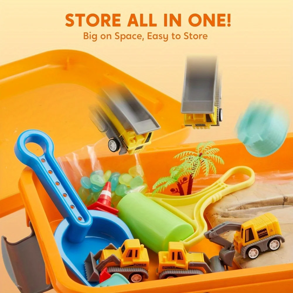 JOYFY Contenedor sensorial de construcción para niños con piedras que brillan en la oscuridad Caja de arena con tapa Kit de construcción de castillo para niños Regalos de cumpleaños