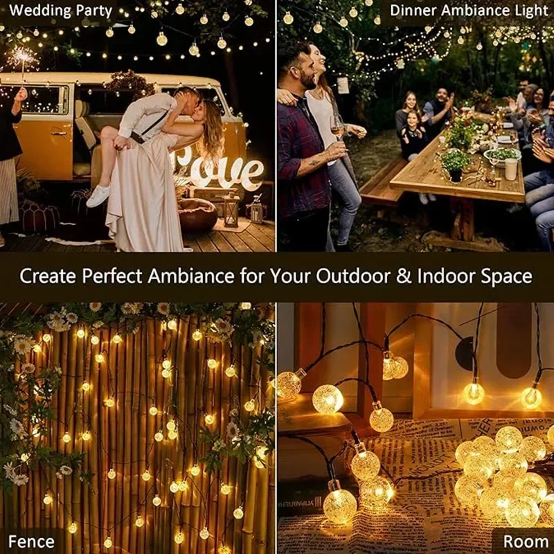 22M Solar String Lights Outdoor Led Crystal Globe Lights Waterproof Solar Festoon Fairy Light for Garden Christmas Outdoor Decor