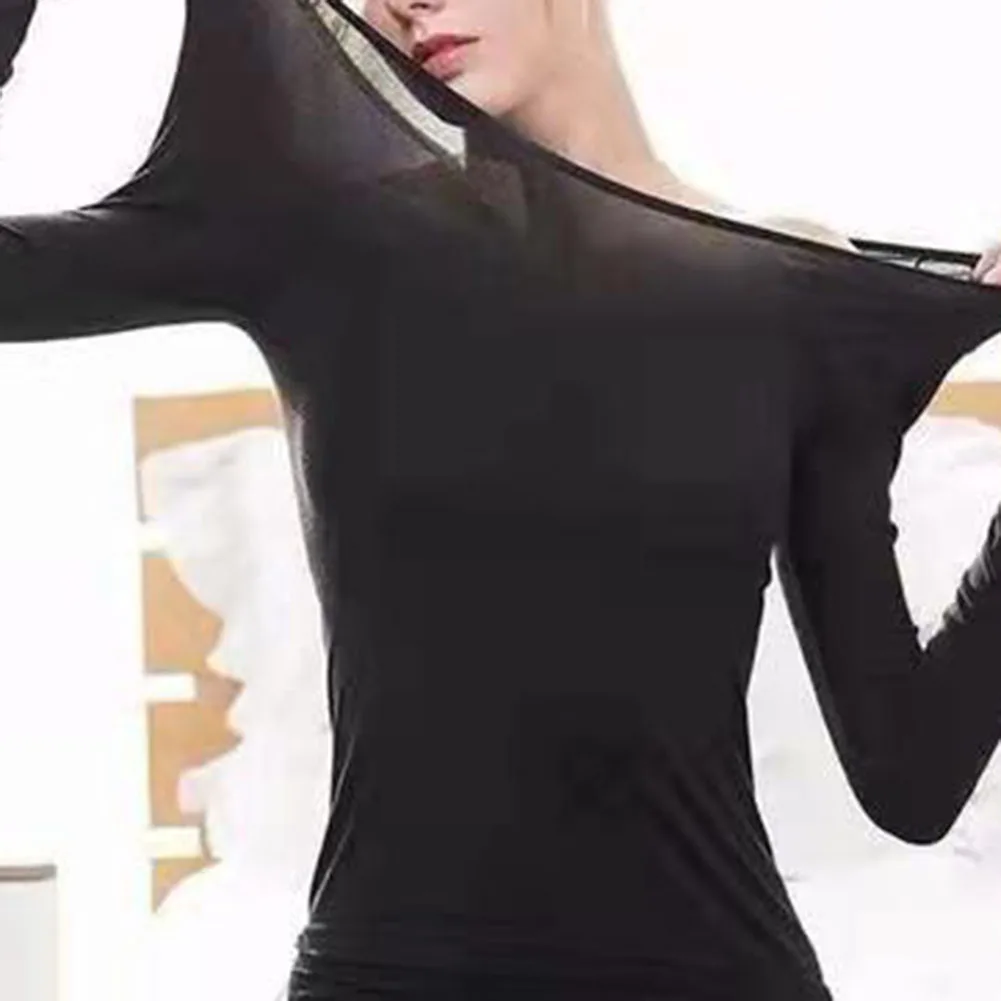 

Thermal Underwear Invisible See Through Bottoming Lady Breathable Ultra-Thin Tight Long Sleeve Pant Set Women Secret Clothes