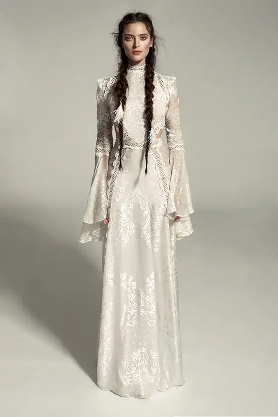 Bohemian Beach Wedding Dresses 2022 Full Lace Applique Mermaid Long Sleeve Summer Holiday Country Birdal Gown