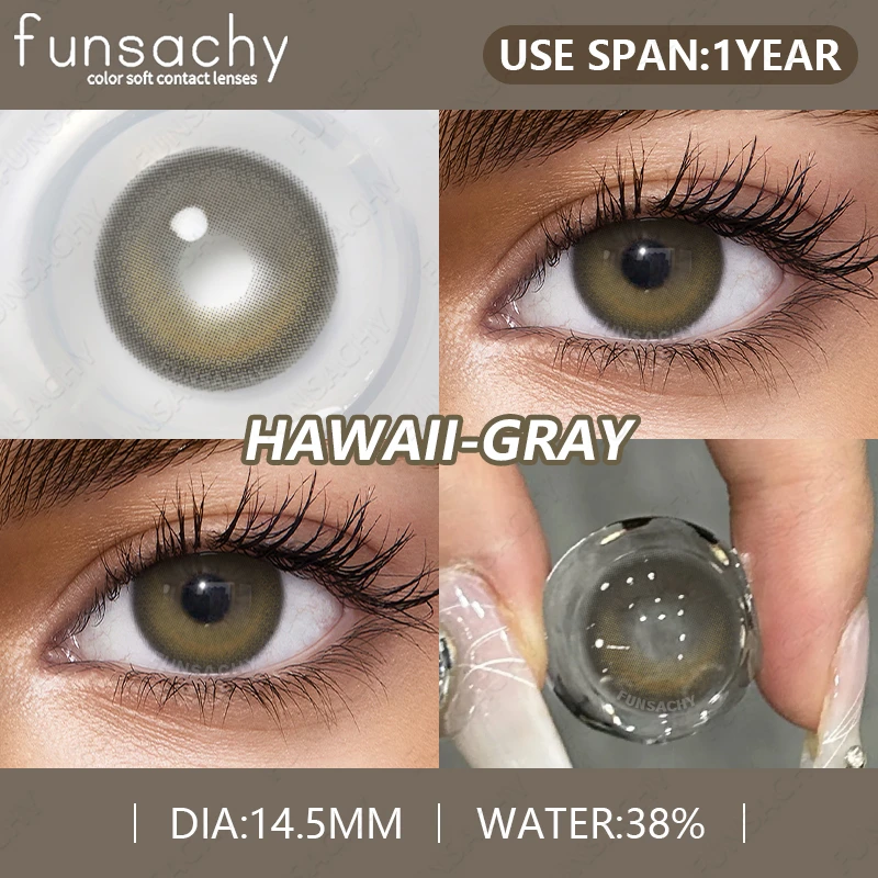 FUNSACHY 2 Stück hochwertige farbige Kontaktlinsen für Augen, kosmetische graue Linsen, Kontaktmode, Schönheit, Pupillen-Augenkontakte, jährlich