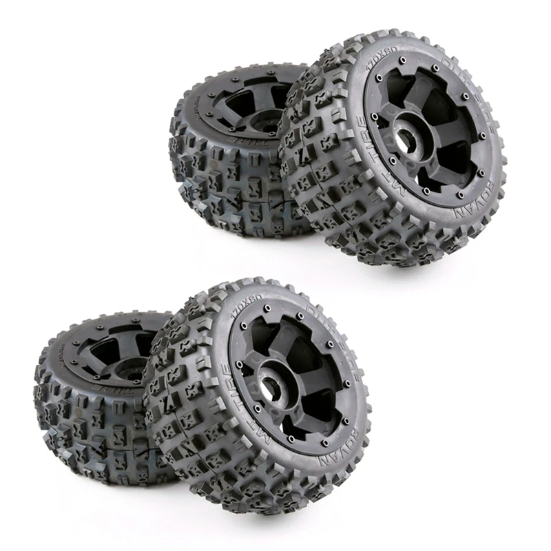 4X Tyres And Wheel Hub Set For 1/5 Hpi Km Baja 5B Rc Car Parts- Rear 170X80