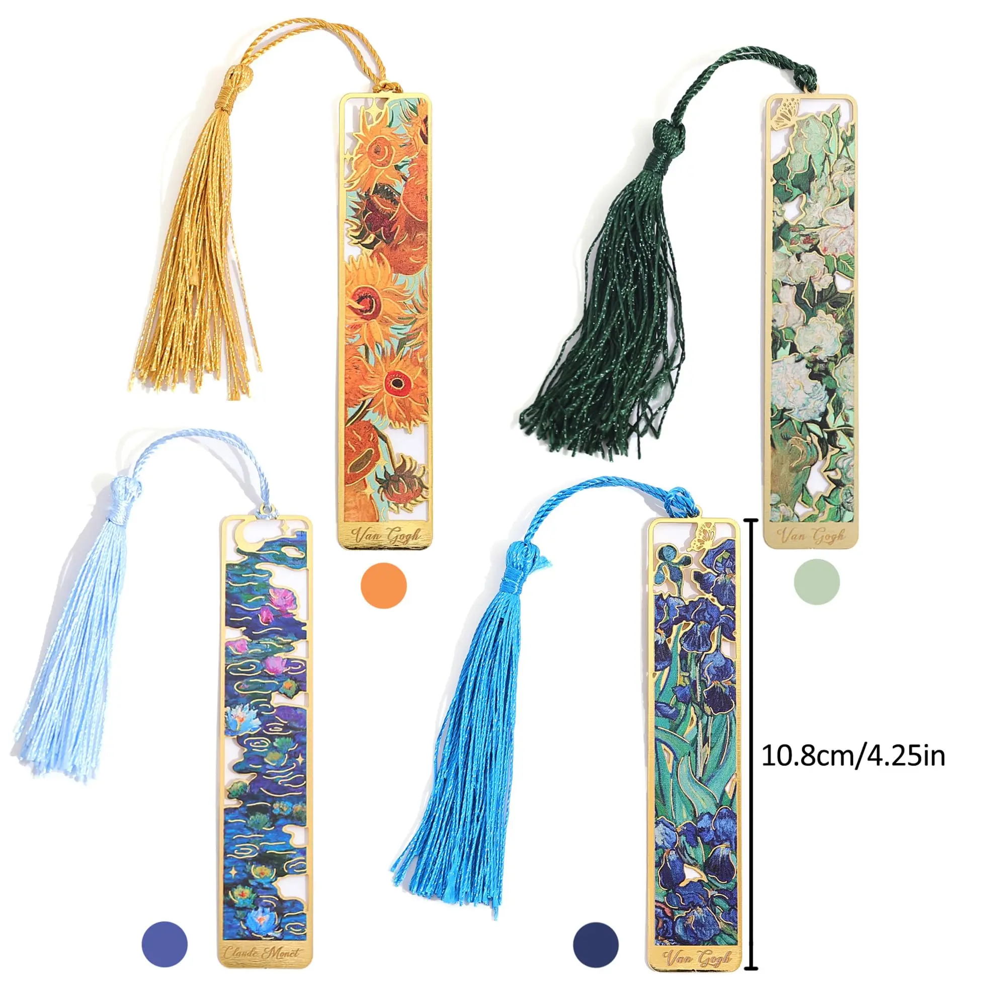 4 piece metal bookmark with tassel, gold hollow Van Gogh painting theme bookmark Writer Reader Children teen bookmark