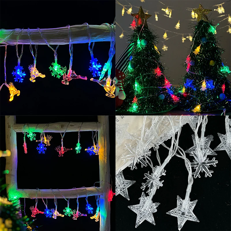 1-10M Colorful LED Christmas String Lights Star/Elk/Christmas tree/Snowflake Ornaments Navidad Fairy Light Xmas String Lights