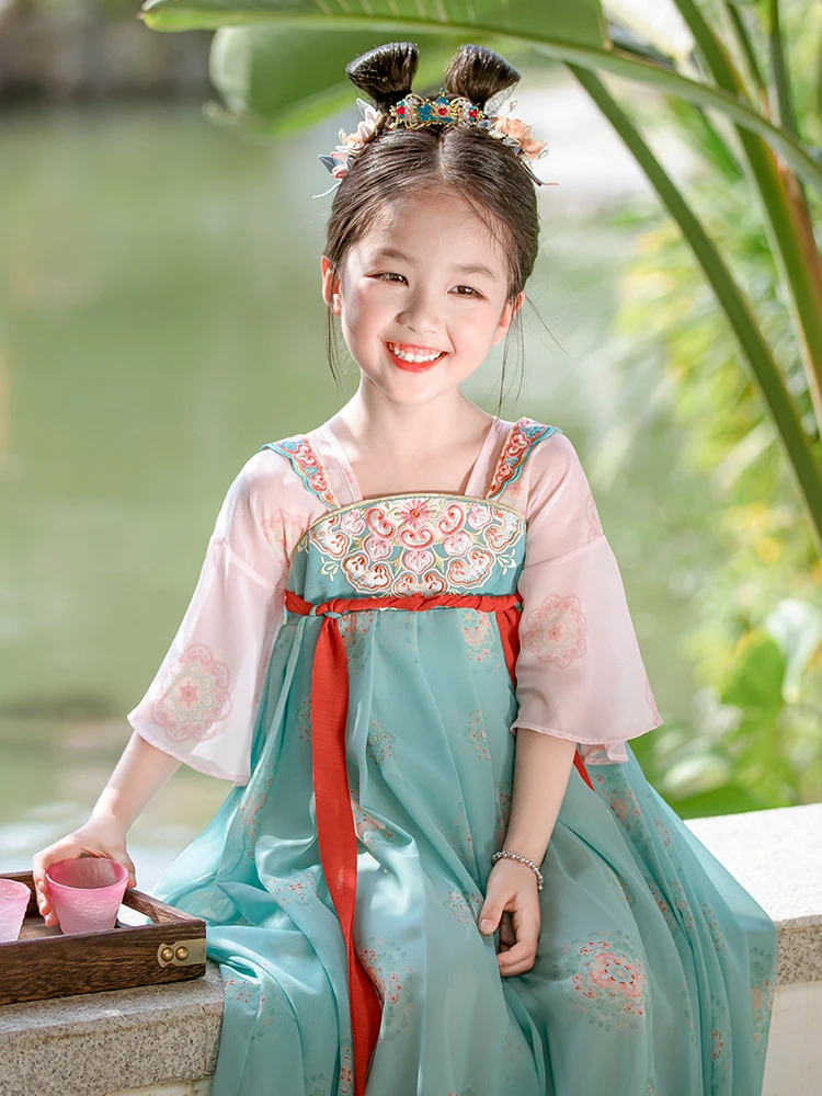 Hanfu Meisjes Zomerjurk Meisje Oude Stijl Jurk Kinderen Chinese Stijl Tang Pak