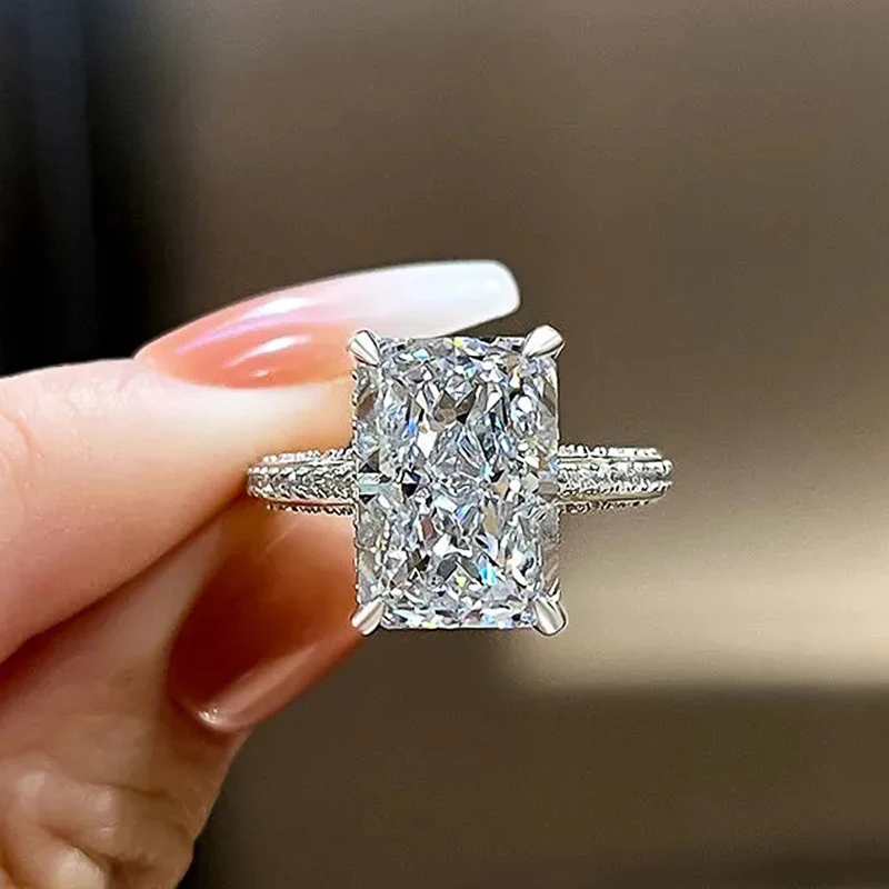 Huitan Simple and Elegant Rectangle Cut CZ Rings for Women Luxury Engagement Wedding Bridal Accessories Temperament Lady Jewelry