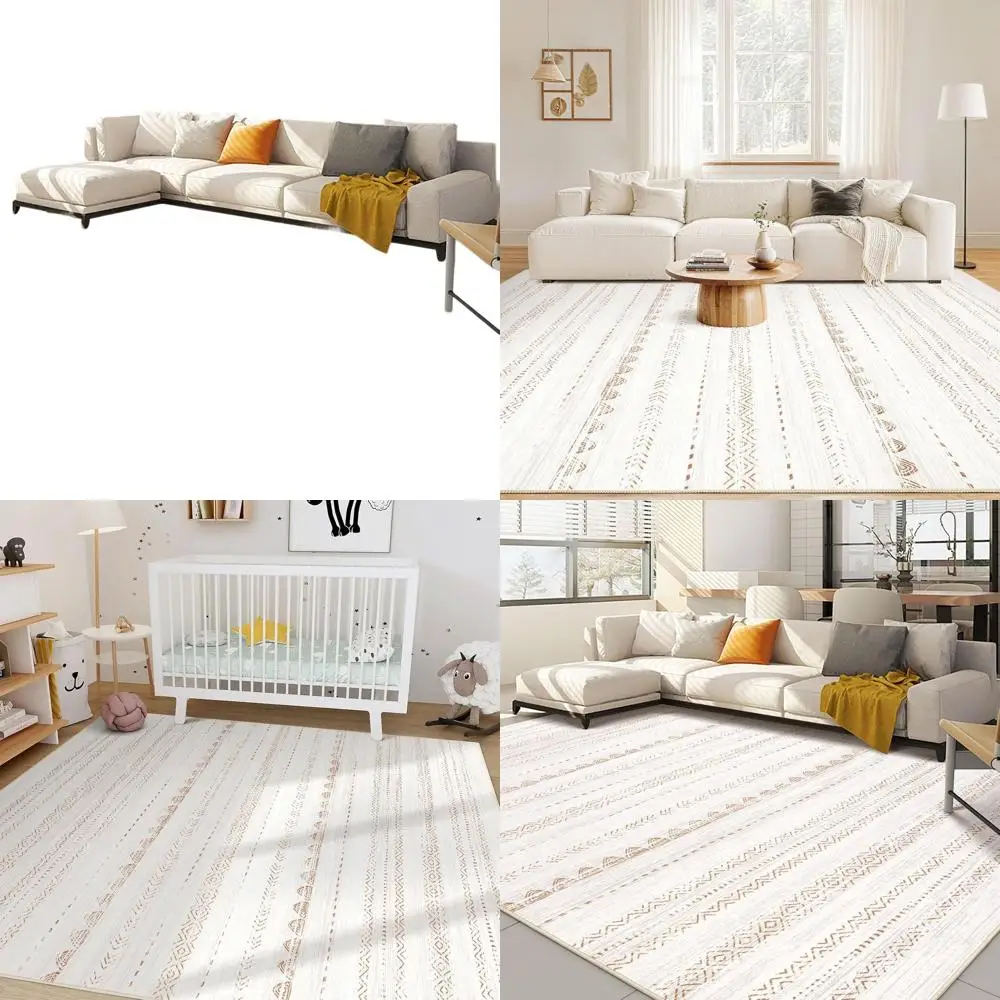 

Ковер в стиле бохо, нейтральный, большой (6x9 футов) - мягкий, устойчивый к пятнам, нескользящий, для гостиной, спальни, детской, игровой комнаты, офиса