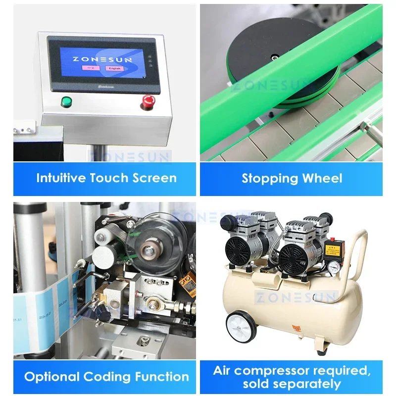 ZONESUN mesin pelabelan botol bulat otomatis, ZS-TB822S aplikator Label bungkus sekitar Sensor tanda warna