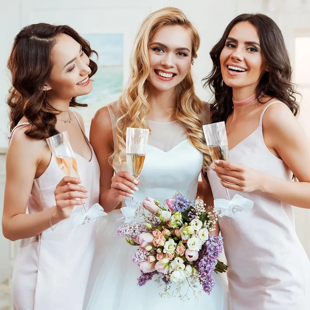 Disposable 216-Piece Clear Plastic Champagne Flutes for Weddings, Parties, and Daily Use