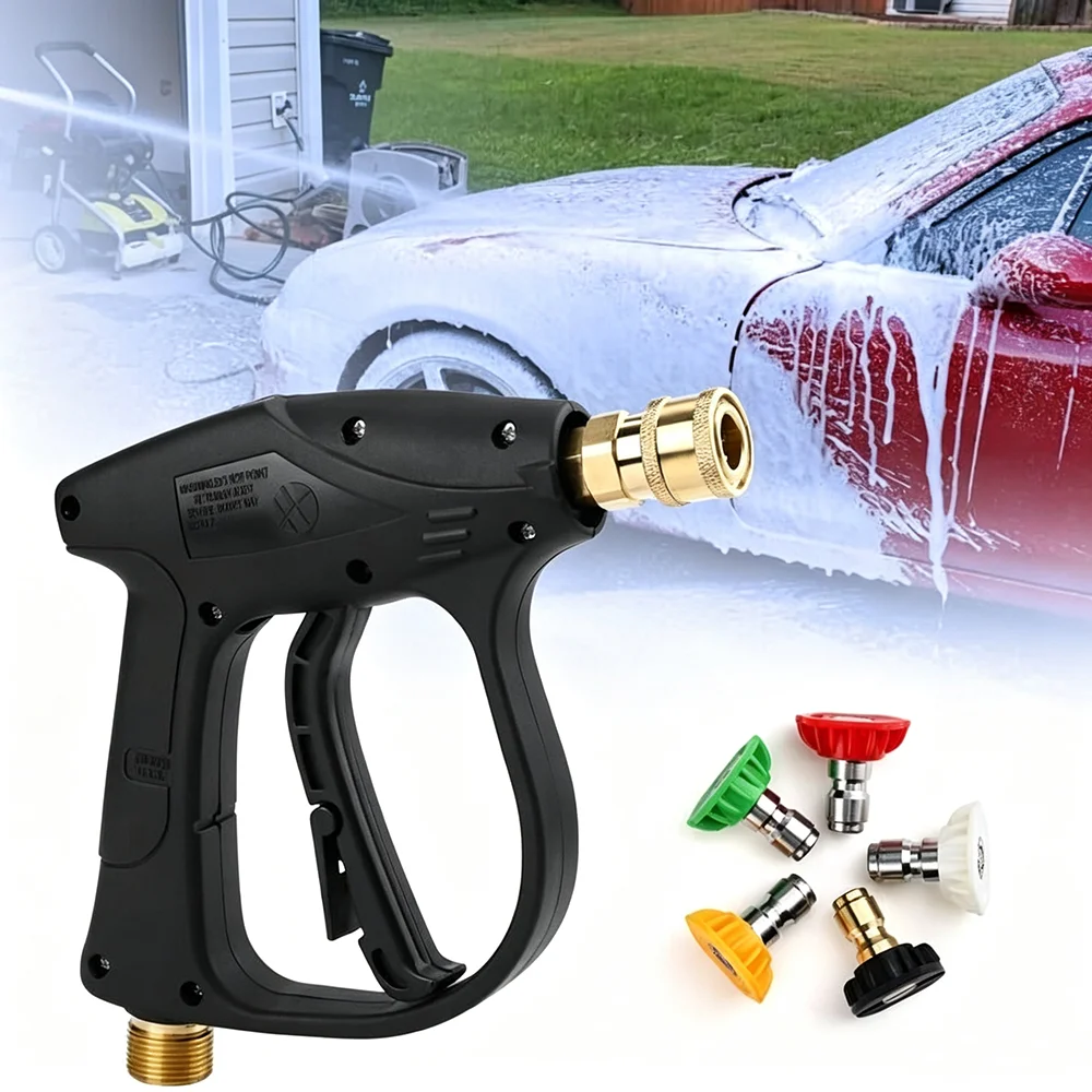 High Pressure Washer Gun 2175 PSI Max, Power Washer Short Gun with 1/4 Inch 5 Color Connect Nozzles Quick Connector, M22-14 Pres