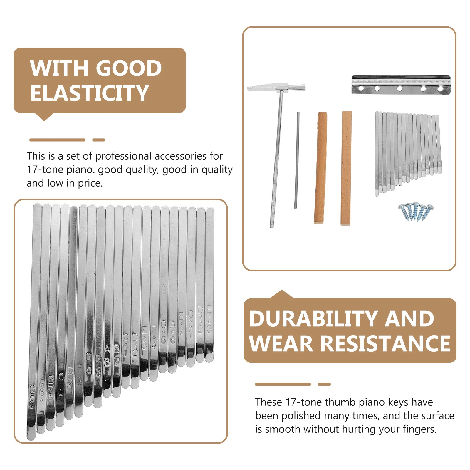 

1Set Kalimba Keys tool Set Durable Steel Wood Replacement Kit Convenient Storage Kalimba Accessories Music Instrument
