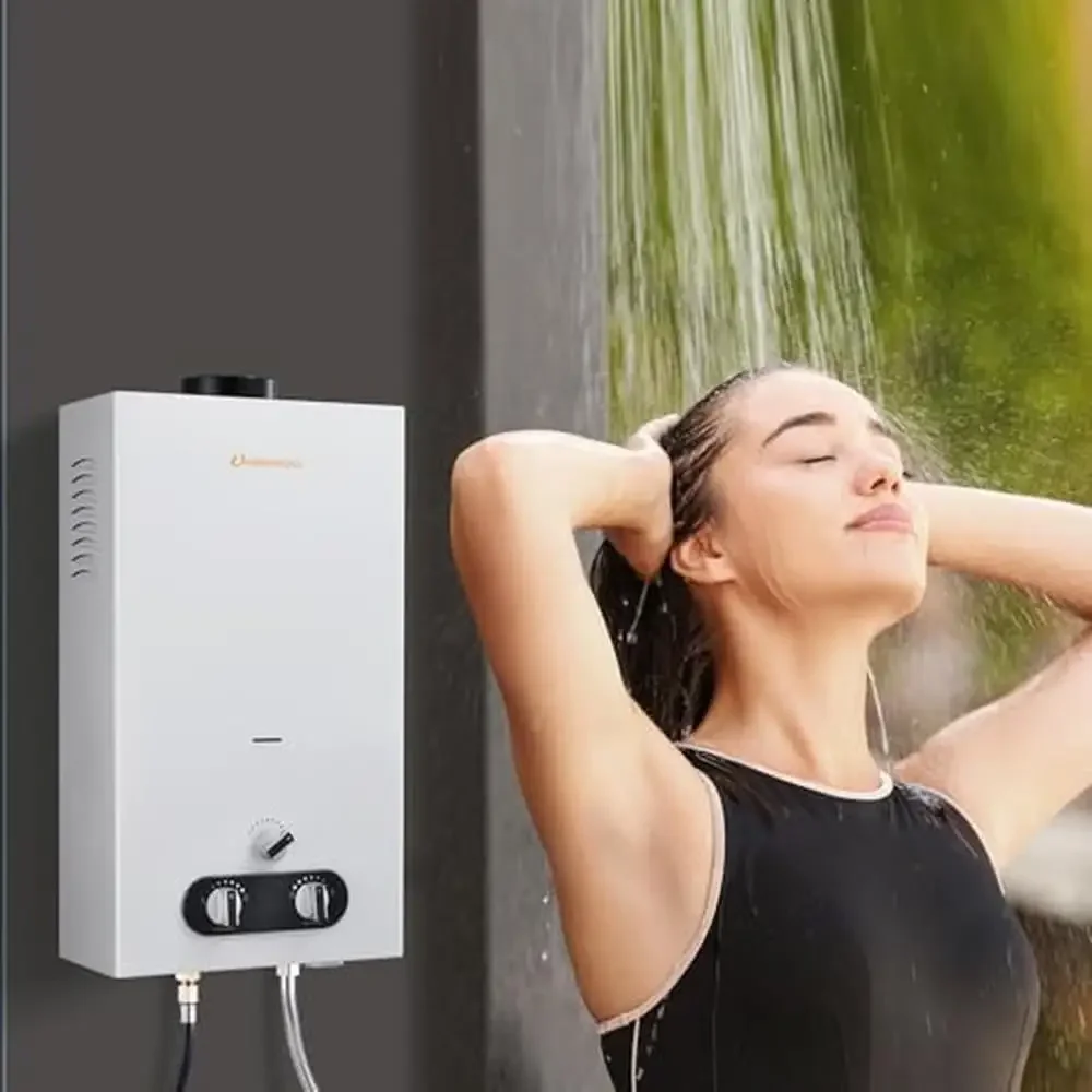 Tankless Propane Water Heater 3.18GPM Digital Display On Demand Hot Water Heater Cabins Pet Comfortable Bathing Experience Low