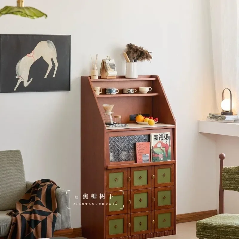 Retro Contrasting Color Solid Wood Dining Side Cabinet Living Room Tea Coffee Cabinet Small Apartment Mid Century Modern