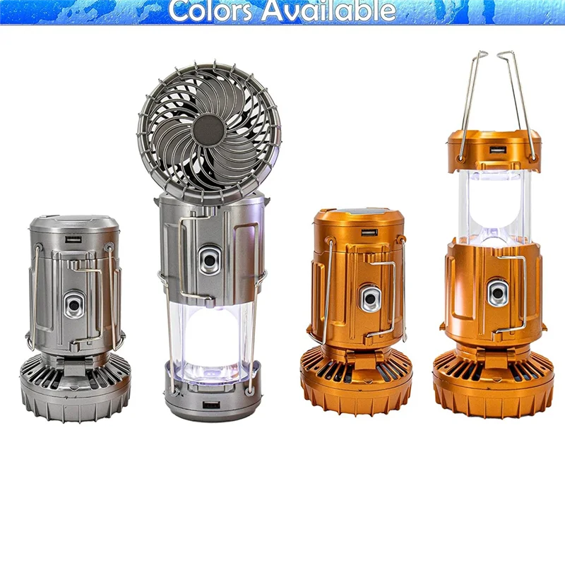 

6 In 1 Camping Fan 2 In 1 Hanging Fan With Led Lantern Solar Powered Fan Portable Rechargeable Gold