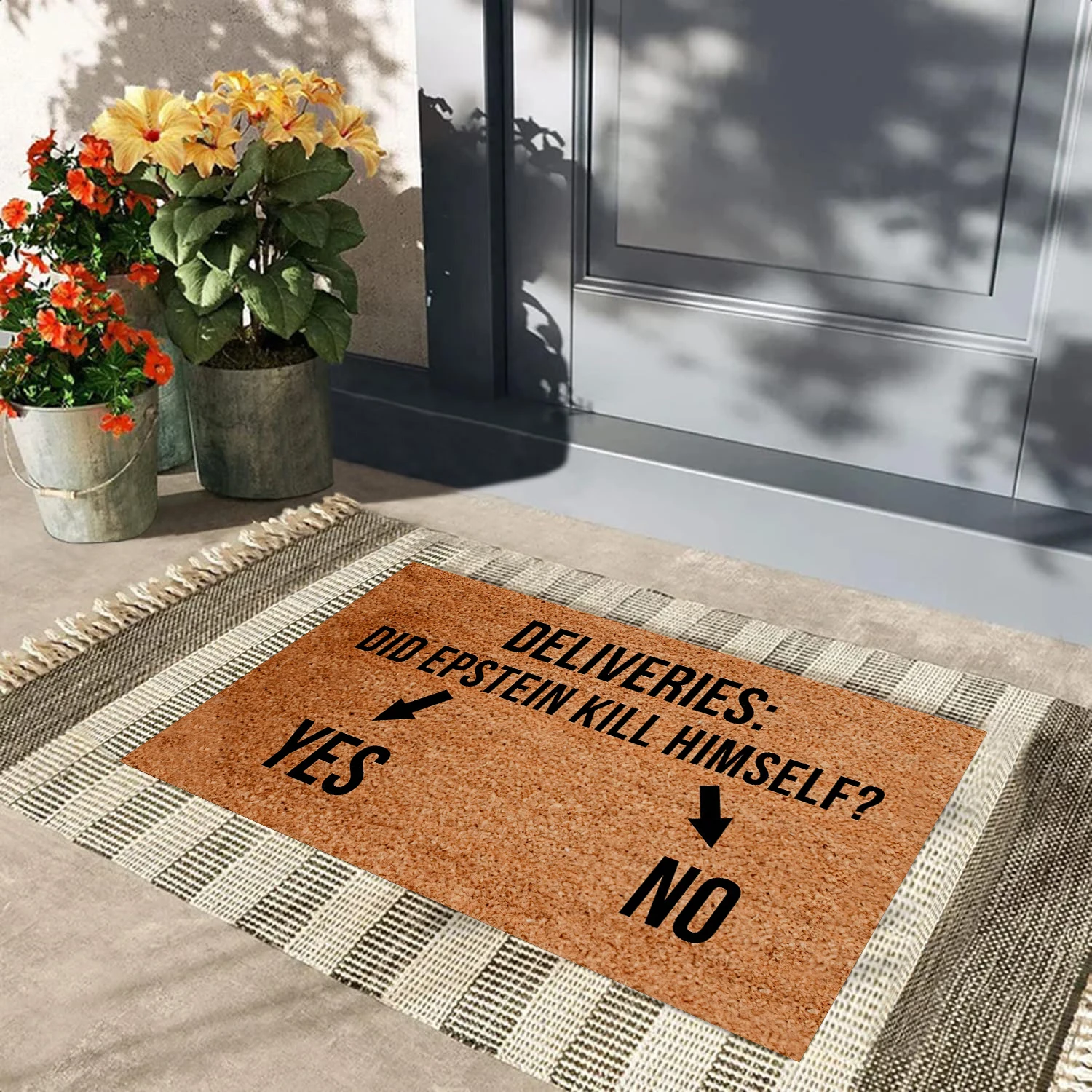 

Funny Welcome Doormat for Entrance Did Epstein off himself Yes No Indoor Front Porch Decor Rugs with Anti-Slip Rubber Back