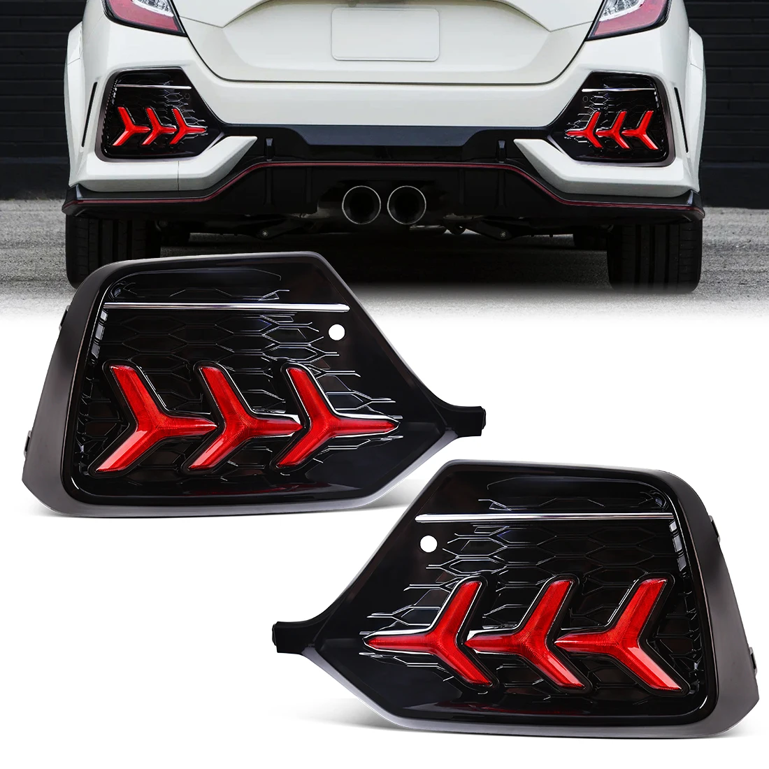 

Для Honda Civic Hatchback/Type R 2016-2021: Светодиодные задние бамперные фонари, стоп-сигналы, динамические указатели поворота, ходовые огни, автомобильные аксессуары