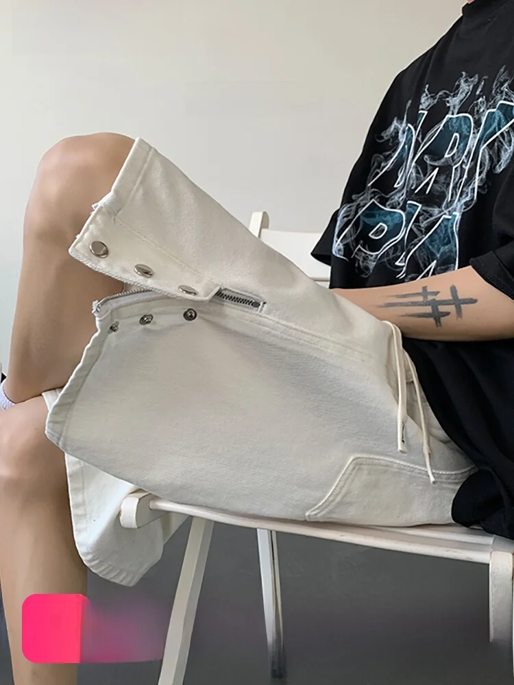 

American Vibe High Street Men's Short Pants Summer 2024 New Zipper Slit Design Straight Sport Five-Quarter Length Casual Trou...