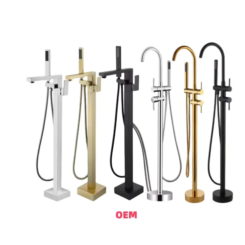 Hot Selling OEM Floor Mounted Brass Bathroom Faucets Tap Wholesale Hotel Project Black Freestanding Bath Tap