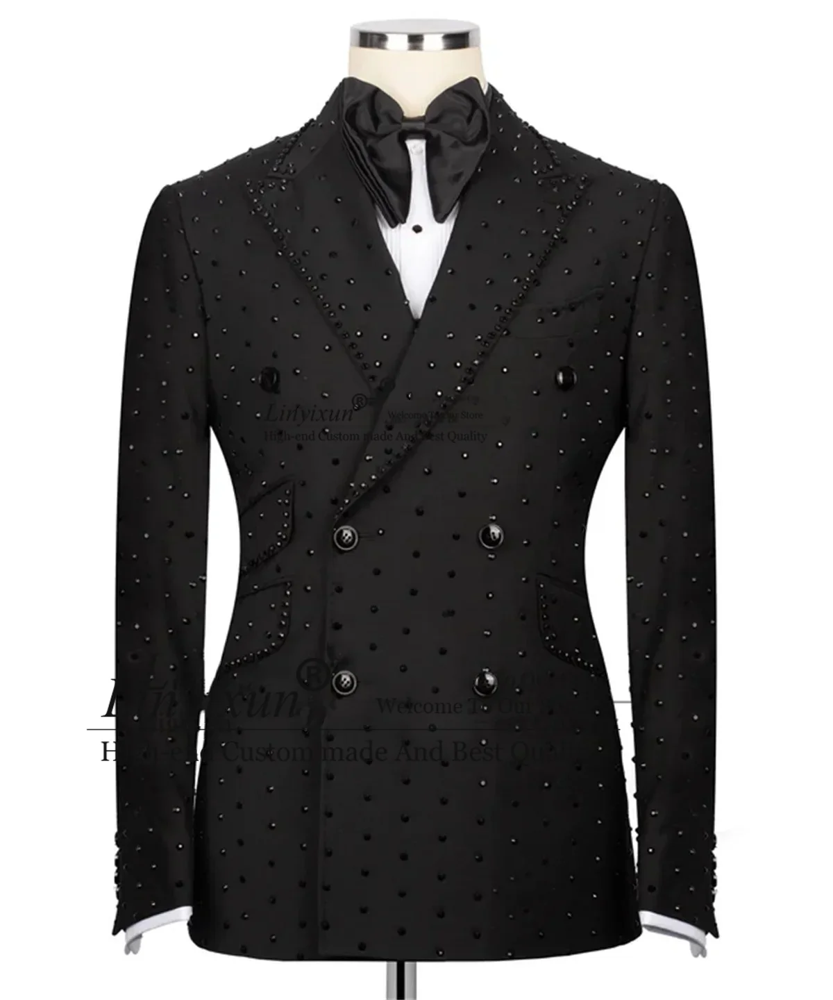 

Stunning Rihinestones Beaded Men Suits 2 Pieces Sets Groom Wedding Tuxedos Male Customized Custome Homme Slim Fit Party Blazers
